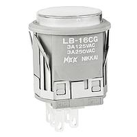 NKK Switches LB16CGW01-6G-JB Pushbutton Switches ON-ON RND GRAY BODY BLUE LED CLR/WHT CAP