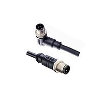 Amphenol LTW MSDS04ML-SDSMR-SE001 Sensor Cables / Actuator Cables M12 Circular Metric Connector, D Code, Metal, 4A, 04 pins, Male Connector, Male Contact, Straight-to-Right Angle, Screw Thread, Overmolded Double Ended, Length 1000mm, IP68 / IP69K
