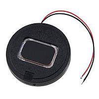 Same Sky (formerly CUI Devices) CES-2704-088L050B Enclosed speaker, 27mm round, 4.9mm deep, mylar, Nd-Fe-B, w/case, .8W, 8?, 850Hz, 50mm Leaded w/ Conn