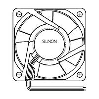 Sunon PMD4806PTB2-A.(2).U.GN Axial DC Axial Fan, 60x60x25mm, 48VDC, Ball Bearing, Lead Wires, Auto Restart
