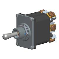 Carling Technologies STJ2E4-53 Toggle Switches 2-pole, ON - OFF - ON, 16A 12/24VDC not HP rated, Non-Illuminated, Sealed Dull Nickel Toggle Switch with Screw with Cage Clamps