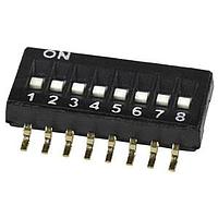 Same Sky (formerly CUI Devices) DS05-127-2-10BK-SMT-TR DIP Switches DIP Switch, SPST, 1.27 pitch, flat actuator, SMT, Tape and reel, 10 position, Black