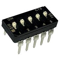 CTS Electronic Components 210-5ESD DIP Switches THROUGH HOLE, GOLD FLASH DIP SWITCH, 5-POLE, EXTENDED ACTUATOR, BOTTOM SEAL, STRAIGHT TERMINAL FORM
